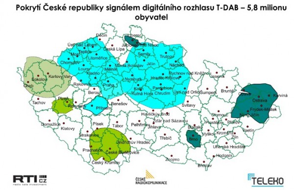 Mapa pokrytí DABu v ČR